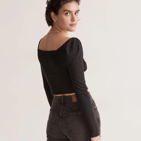 NWT Madewell Ribbed Square-Neck Long-Sleeve Top in Black - Picture 4 of 11